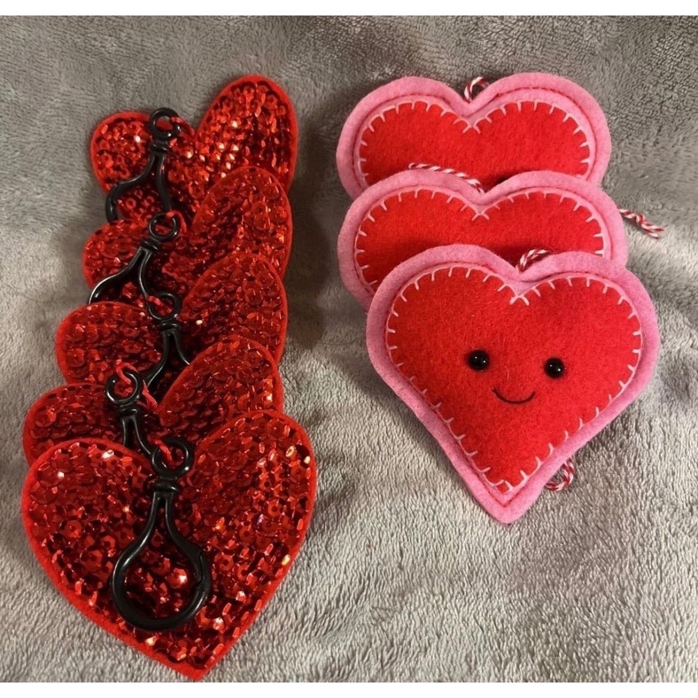 Hallmark Heart Backpack Clips and Ornaments Lot (8)